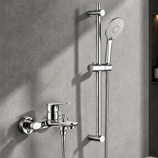 Auralum verchromtes Wannenarmatur-Set mit Duschstange und Handbrause
