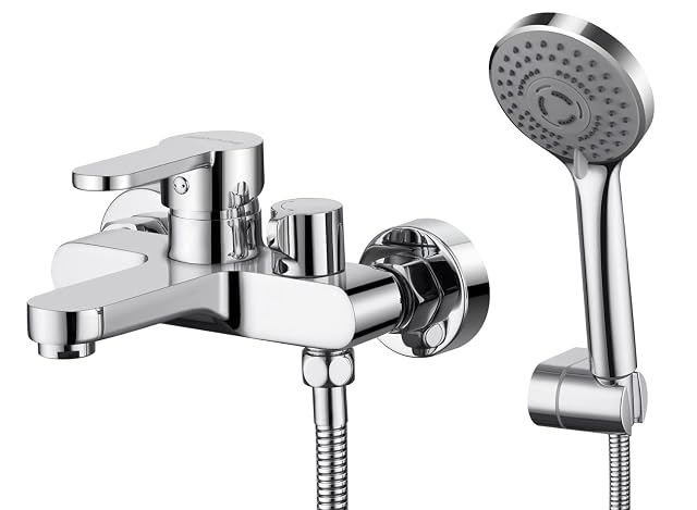 BONADE verchromtes Wannenarmatur-Set mit Dreistrahl-Handbrause
