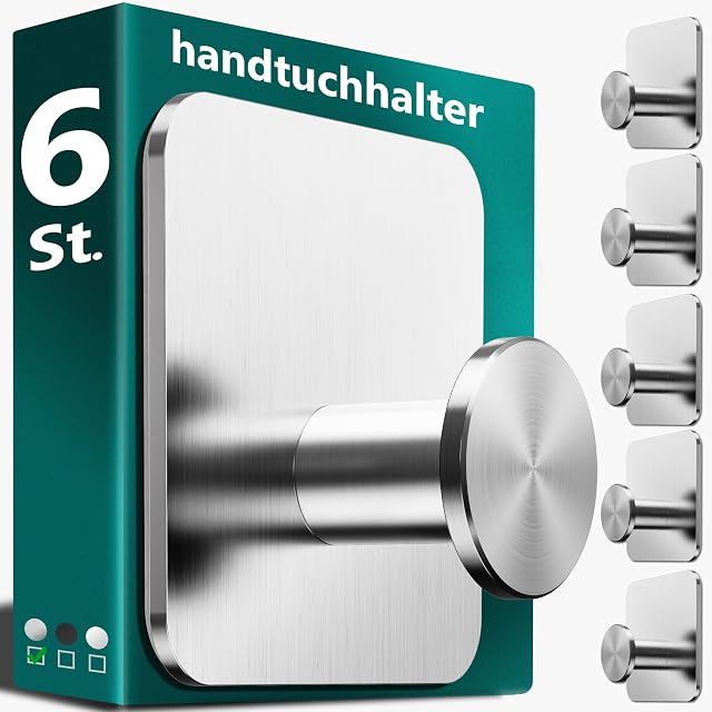 4smile sechs silberne Handtuch-Klebehaken aus Edelstahl