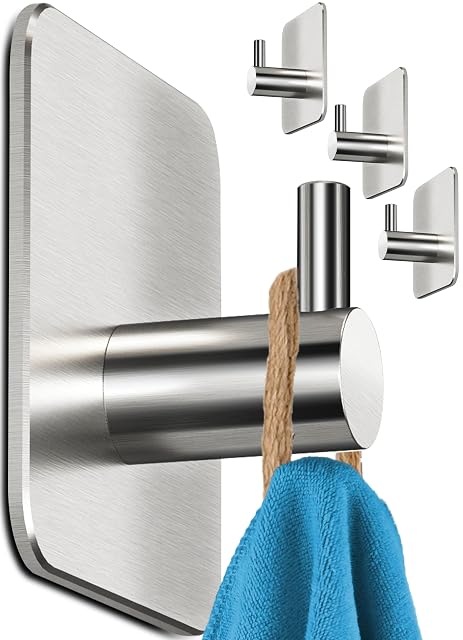 Menz vier silberne Handtuch-Klebehaken aus Edelstahl