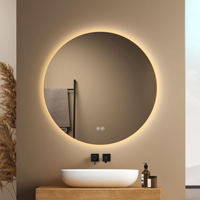EMKE rahmenloser runder LED-Badezimmerspiegel, 80 cm