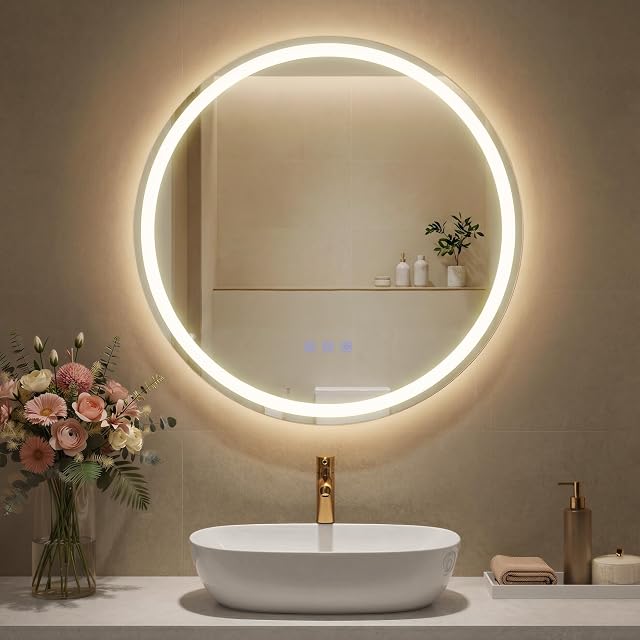 SONGMICS runder LED-Badezimmerspiegel mit Hinterleuchtung