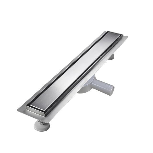 sunrik 90 cm Duschrinne aus Edelstahl mit drehbarem Geruchsverschluss
