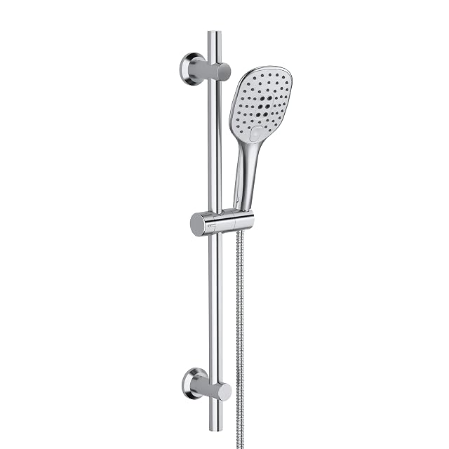 JOHO verchromtes Edelstahl-Brausestangenset mit Dreistrahl-Handbrause