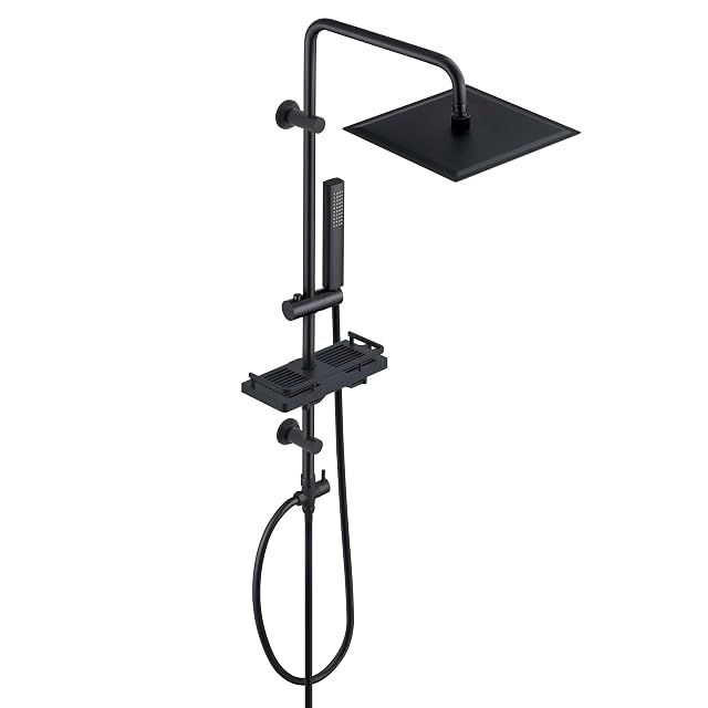 Görbach schwarze Duschsäule aus Edelstahl mit quadratischer Kopfbrause