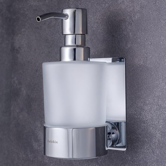 Dolvhin Wand-Seifenspender zum Kleben in poliertem Chrom mit Milchglas