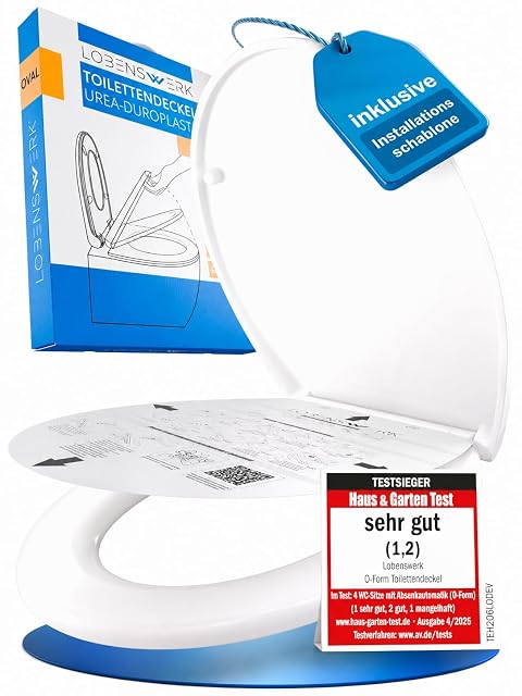 LOBENSWERK weißer WC-Sitz aus Duroplast mit Absenkautomatik und Schnellverschluss