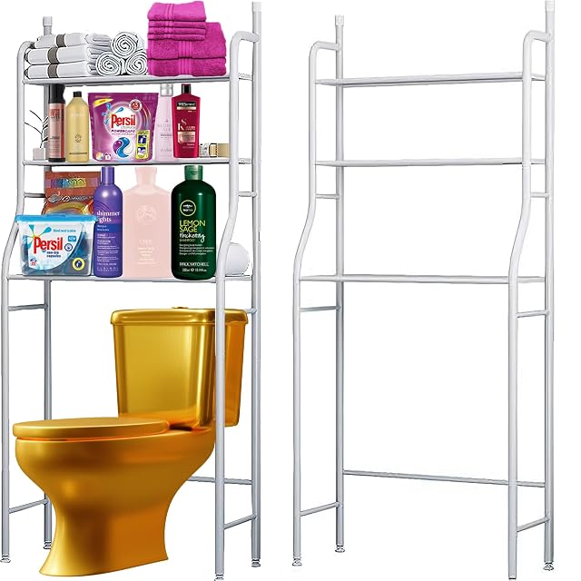 Retoo weißes Regal über der Toilette mit drei Ebenen