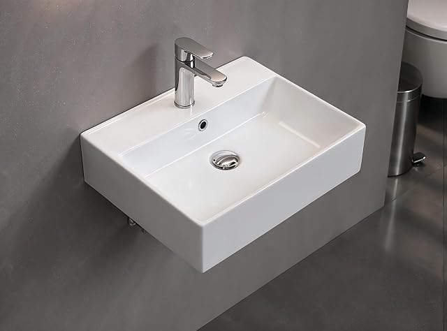 Aqua Bagno weißes eckiges wandhängendes Keramikbecken, 50 cm